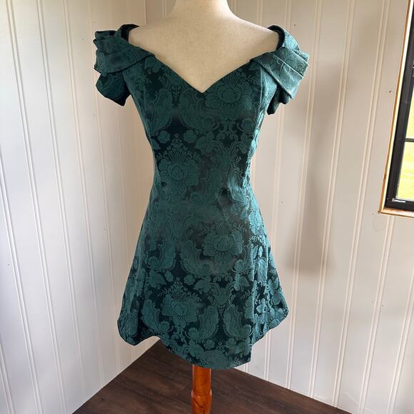 Vintage 80s/90s Coquette Brocade Mini Dress 12 - Picture 4 of 8